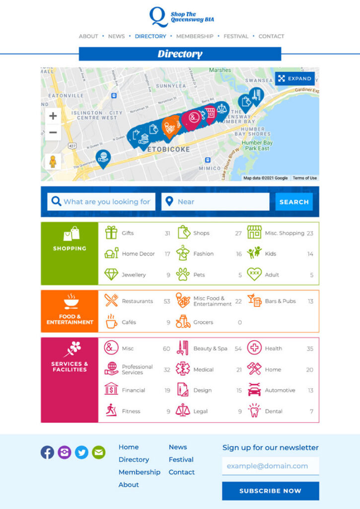 Shop The Queensway BIA directory example